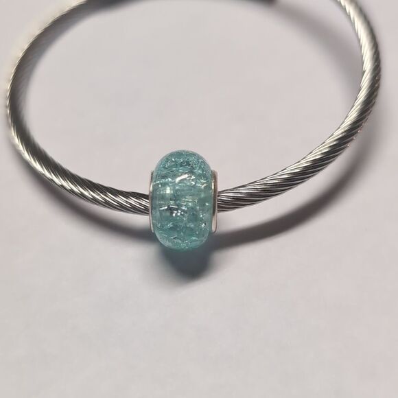 Blue Crushed Glass‎ Charm for Pandora Style Bracelet - Picture 1 of 4